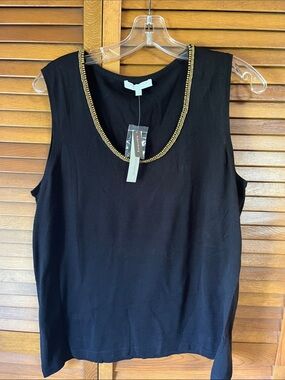 Adrienne Vittadini Sleeveless Black Top with Gold Beaded Neckline NWT Size 1X